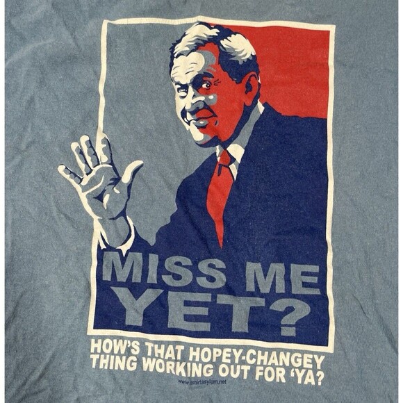 Vintage Alstyle Y2K George W Bush Miss Me Yet Tee TShirt Politics Funny Obama M - Picture 2 of 4
